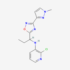 molecular formula C14H15ClN6O B6983325 2-chloro-N-[1-[3-(1-methylpyrazol-3-yl)-1,2,4-oxadiazol-5-yl]propyl]pyridin-3-amine 