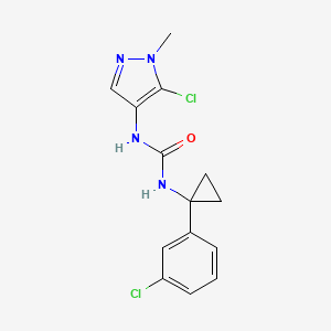 molecular formula C14H14Cl2N4O B6983678 1-(5-Chloro-1-methylpyrazol-4-yl)-3-[1-(3-chlorophenyl)cyclopropyl]urea 