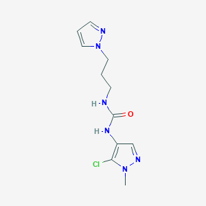 molecular formula C11H15ClN6O B6983690 1-(5-Chloro-1-methylpyrazol-4-yl)-3-(3-pyrazol-1-ylpropyl)urea 