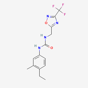 molecular formula C14H15F3N4O2 B6983707 1-(4-Ethyl-3-methylphenyl)-3-[[3-(trifluoromethyl)-1,2,4-oxadiazol-5-yl]methyl]urea 