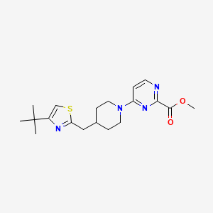 molecular formula C19H26N4O2S B6984049 Methyl 4-[4-[(4-tert-butyl-1,3-thiazol-2-yl)methyl]piperidin-1-yl]pyrimidine-2-carboxylate 