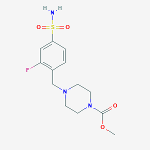 molecular formula C13H18FN3O4S B6985711 Methyl 4-[(2-fluoro-4-sulfamoylphenyl)methyl]piperazine-1-carboxylate 