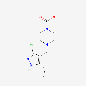 molecular formula C12H19ClN4O2 B6985891 methyl 4-[(3-chloro-5-ethyl-1H-pyrazol-4-yl)methyl]piperazine-1-carboxylate 