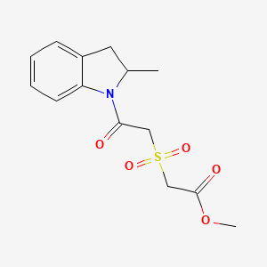 molecular formula C14H17NO5S B6986455 Methyl 2-[2-(2-methyl-2,3-dihydroindol-1-yl)-2-oxoethyl]sulfonylacetate 