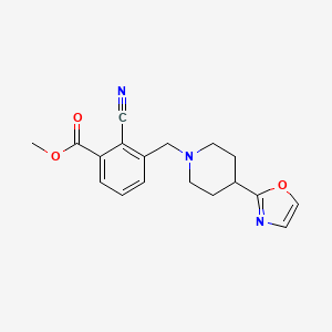 molecular formula C18H19N3O3 B6988032 Methyl 2-cyano-3-[[4-(1,3-oxazol-2-yl)piperidin-1-yl]methyl]benzoate 