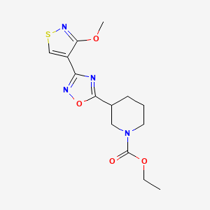 molecular formula C14H18N4O4S B6988272 Ethyl 3-[3-(3-methoxy-1,2-thiazol-4-yl)-1,2,4-oxadiazol-5-yl]piperidine-1-carboxylate 