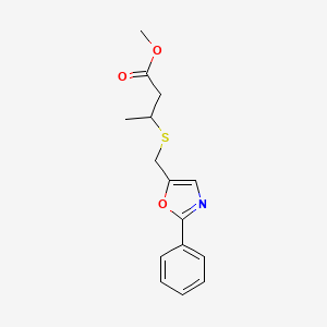 molecular formula C15H17NO3S B6988407 Methyl 3-[(2-phenyl-1,3-oxazol-5-yl)methylsulfanyl]butanoate 