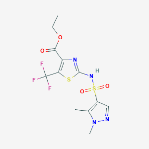 molecular formula C12H13F3N4O4S2 B6988736 Ethyl 2-[(1,5-dimethylpyrazol-4-yl)sulfonylamino]-5-(trifluoromethyl)-1,3-thiazole-4-carboxylate 