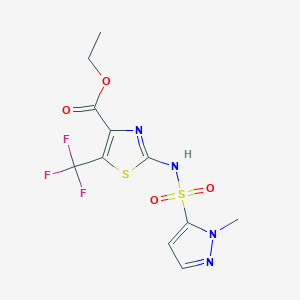 molecular formula C11H11F3N4O4S2 B6988754 Ethyl 2-[(2-methylpyrazol-3-yl)sulfonylamino]-5-(trifluoromethyl)-1,3-thiazole-4-carboxylate 