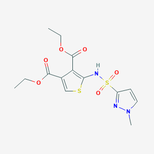 molecular formula C14H17N3O6S2 B6988875 Diethyl 2-[(1-methylpyrazol-3-yl)sulfonylamino]thiophene-3,4-dicarboxylate 