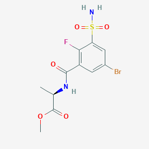 molecular formula C11H12BrFN2O5S B6989026 methyl (2R)-2-[(5-bromo-2-fluoro-3-sulfamoylbenzoyl)amino]propanoate 