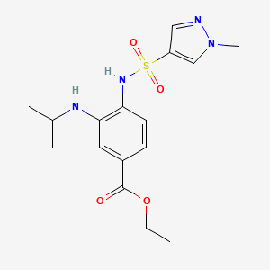 molecular formula C16H22N4O4S B6989249 Ethyl 4-[(1-methylpyrazol-4-yl)sulfonylamino]-3-(propan-2-ylamino)benzoate 