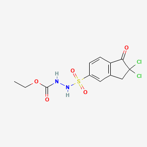 molecular formula C12H12Cl2N2O5S B6989269 ethyl N-[(2,2-dichloro-1-oxo-3H-inden-5-yl)sulfonylamino]carbamate 