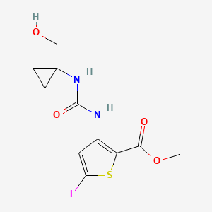 molecular formula C11H13IN2O4S B6989683 Methyl 3-[[1-(hydroxymethyl)cyclopropyl]carbamoylamino]-5-iodothiophene-2-carboxylate 