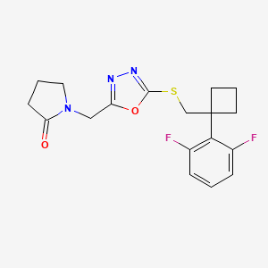 1-[[5-[[1-(2,6-Difluorophenyl)cyclobutyl]methylsulfanyl]-1,3,4-oxadiazol-2-yl]methyl]pyrrolidin-2-one