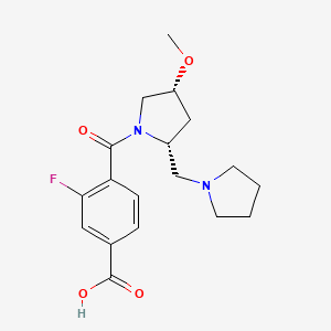 3-fluoro-4-[(2R,4R)-4-methoxy-2-(pyrrolidin-1-ylmethyl)pyrrolidine-1-carbonyl]benzoic acid