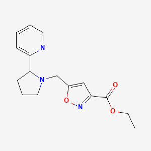 molecular formula C16H19N3O3 B6990931 Ethyl 5-[(2-pyridin-2-ylpyrrolidin-1-yl)methyl]-1,2-oxazole-3-carboxylate 