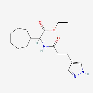 molecular formula C17H27N3O3 B6994230 ethyl 2-cycloheptyl-2-[3-(1H-pyrazol-4-yl)propanoylamino]acetate 