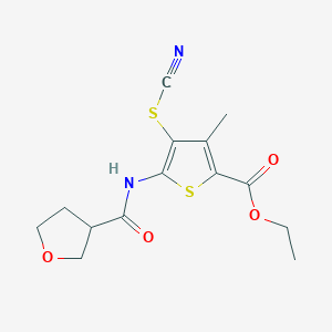 molecular formula C14H16N2O4S2 B6994377 Ethyl 3-methyl-5-(oxolane-3-carbonylamino)-4-thiocyanatothiophene-2-carboxylate 