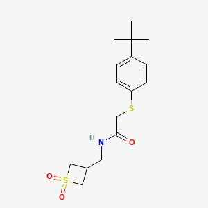 2-(4-tert-butylphenyl)sulfanyl-N-[(1,1-dioxothietan-3-yl)methyl]acetamide