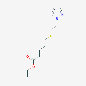 molecular formula C12H20N2O2S B7004485 Ethyl 5-(2-pyrazol-1-ylethylsulfanyl)pentanoate 