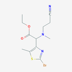 molecular formula C12H16BrN3O2S B7008354 Ethyl 2-(2-bromo-5-methyl-1,3-thiazol-4-yl)-2-[2-cyanoethyl(methyl)amino]acetate 