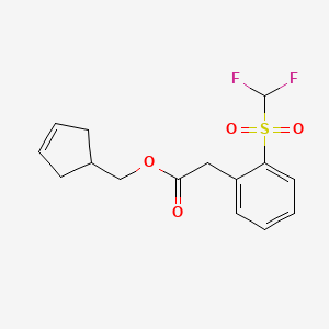 molecular formula C15H16F2O4S B7008478 Cyclopent-3-en-1-ylmethyl 2-[2-(difluoromethylsulfonyl)phenyl]acetate 