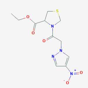 molecular formula C11H14N4O5S B7018918 Ethyl 3-[2-(4-nitropyrazol-1-yl)acetyl]-1,3-thiazolidine-4-carboxylate 