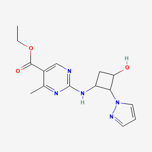 molecular formula C15H19N5O3 B7023015 Ethyl 2-[(3-hydroxy-2-pyrazol-1-ylcyclobutyl)amino]-4-methylpyrimidine-5-carboxylate 