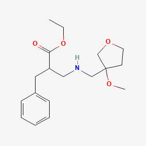 molecular formula C18H27NO4 B7023164 Ethyl 2-benzyl-3-[(3-methoxyoxolan-3-yl)methylamino]propanoate 