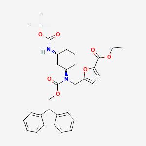 molecular formula C34H40N2O7 B7023280 ethyl 5-[[9H-fluoren-9-ylmethoxycarbonyl-[(1R,3R)-3-[(2-methylpropan-2-yl)oxycarbonylamino]cyclohexyl]amino]methyl]furan-2-carboxylate 