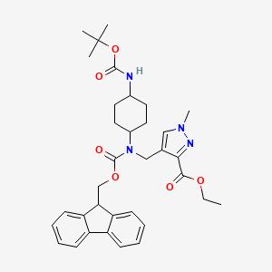 molecular formula C34H42N4O6 B7023289 ethyl 4-[[9H-fluoren-9-ylmethoxycarbonyl-[4-[(2-methylpropan-2-yl)oxycarbonylamino]cyclohexyl]amino]methyl]-1-methylpyrazole-3-carboxylate 