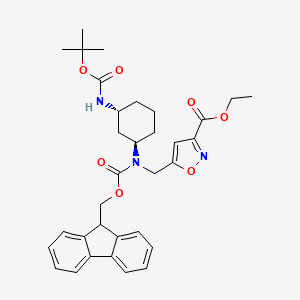 molecular formula C33H39N3O7 B7023300 ethyl 5-[[9H-fluoren-9-ylmethoxycarbonyl-[(1R,3R)-3-[(2-methylpropan-2-yl)oxycarbonylamino]cyclohexyl]amino]methyl]-1,2-oxazole-3-carboxylate 