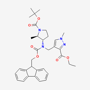 molecular formula C33H40N4O6 B7023305 ethyl 4-[[9H-fluoren-9-ylmethoxycarbonyl-[(2R,3S)-2-methyl-1-[(2-methylpropan-2-yl)oxycarbonyl]pyrrolidin-3-yl]amino]methyl]-1-methylpyrazole-3-carboxylate 