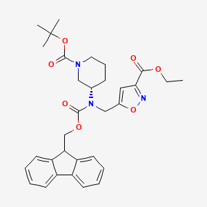 molecular formula C32H37N3O7 B7023306 ethyl 5-[[9H-fluoren-9-ylmethoxycarbonyl-[(3S)-1-[(2-methylpropan-2-yl)oxycarbonyl]piperidin-3-yl]amino]methyl]-1,2-oxazole-3-carboxylate 