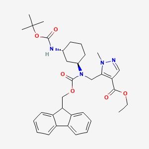 molecular formula C34H42N4O6 B7023319 ethyl 5-[[9H-fluoren-9-ylmethoxycarbonyl-[(1R,3R)-3-[(2-methylpropan-2-yl)oxycarbonylamino]cyclohexyl]amino]methyl]-1-methylpyrazole-4-carboxylate 