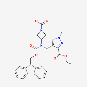 molecular formula C31H36N4O6 B7023336 ethyl 4-[[9H-fluoren-9-ylmethoxycarbonyl-[1-[(2-methylpropan-2-yl)oxycarbonyl]azetidin-3-yl]amino]methyl]-1-methylpyrazole-3-carboxylate 