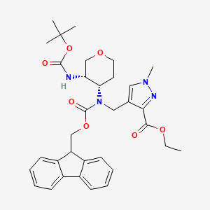 molecular formula C33H40N4O7 B7023342 ethyl 4-[[9H-fluoren-9-ylmethoxycarbonyl-[(3S,4S)-3-[(2-methylpropan-2-yl)oxycarbonylamino]oxan-4-yl]amino]methyl]-1-methylpyrazole-3-carboxylate 