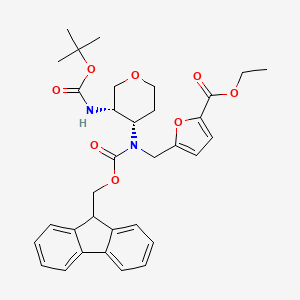 molecular formula C33H38N2O8 B7023350 ethyl 5-[[9H-fluoren-9-ylmethoxycarbonyl-[(3S,4S)-3-[(2-methylpropan-2-yl)oxycarbonylamino]oxan-4-yl]amino]methyl]furan-2-carboxylate 