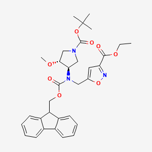 molecular formula C32H37N3O8 B7023353 ethyl 5-[[9H-fluoren-9-ylmethoxycarbonyl-[(3R,4R)-4-methoxy-1-[(2-methylpropan-2-yl)oxycarbonyl]pyrrolidin-3-yl]amino]methyl]-1,2-oxazole-3-carboxylate 