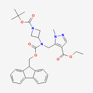 molecular formula C31H36N4O6 B7023361 ethyl 5-[[9H-fluoren-9-ylmethoxycarbonyl-[1-[(2-methylpropan-2-yl)oxycarbonyl]azetidin-3-yl]amino]methyl]-1-methylpyrazole-4-carboxylate 