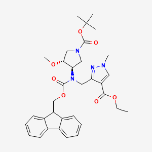 molecular formula C33H40N4O7 B7023367 ethyl 3-[[9H-fluoren-9-ylmethoxycarbonyl-[(3R,4R)-4-methoxy-1-[(2-methylpropan-2-yl)oxycarbonyl]pyrrolidin-3-yl]amino]methyl]-1-methylpyrazole-4-carboxylate 