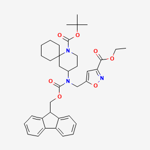 molecular formula C37H45N3O7 B7023373 ethyl 5-[[9H-fluoren-9-ylmethoxycarbonyl-[1-[(2-methylpropan-2-yl)oxycarbonyl]-1-azaspiro[5.5]undecan-4-yl]amino]methyl]-1,2-oxazole-3-carboxylate 