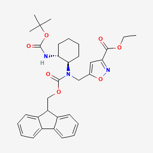 molecular formula C33H39N3O7 B7023379 ethyl 5-[[9H-fluoren-9-ylmethoxycarbonyl-[(1R,2R)-2-[(2-methylpropan-2-yl)oxycarbonylamino]cyclohexyl]amino]methyl]-1,2-oxazole-3-carboxylate 