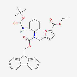 molecular formula C34H40N2O7 B7023388 ethyl 5-[[9H-fluoren-9-ylmethoxycarbonyl-[(1R,2R)-2-[(2-methylpropan-2-yl)oxycarbonylamino]cyclohexyl]amino]methyl]furan-2-carboxylate 