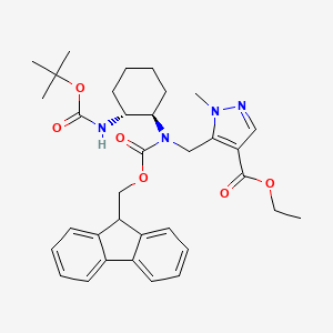 molecular formula C34H42N4O6 B7023391 ethyl 5-[[9H-fluoren-9-ylmethoxycarbonyl-[(1R,2R)-2-[(2-methylpropan-2-yl)oxycarbonylamino]cyclohexyl]amino]methyl]-1-methylpyrazole-4-carboxylate 