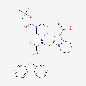 molecular formula C36H43N3O6 B7023416 methyl 3-[[9H-fluoren-9-ylmethoxycarbonyl-[(3S)-1-[(2-methylpropan-2-yl)oxycarbonyl]piperidin-3-yl]amino]methyl]-5,6,7,8-tetrahydroindolizine-1-carboxylate 