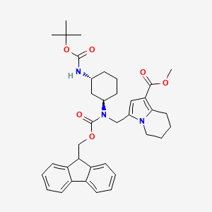 molecular formula C37H45N3O6 B7023435 methyl 3-[[9H-fluoren-9-ylmethoxycarbonyl-[(1R,3R)-3-[(2-methylpropan-2-yl)oxycarbonylamino]cyclohexyl]amino]methyl]-5,6,7,8-tetrahydroindolizine-1-carboxylate 