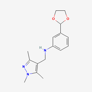 3-(1,3-dioxolan-2-yl)-N-[(1,3,5-trimethylpyrazol-4-yl)methyl]aniline