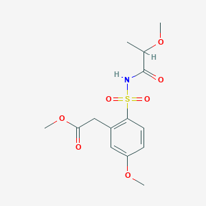 molecular formula C14H19NO7S B7024579 Methyl 2-[5-methoxy-2-(2-methoxypropanoylsulfamoyl)phenyl]acetate 